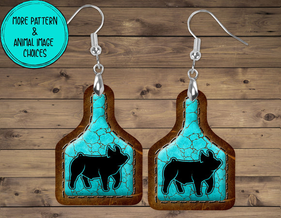 Show Pig Earrings - Ear Tag Shape - Multi Breed/Background Available