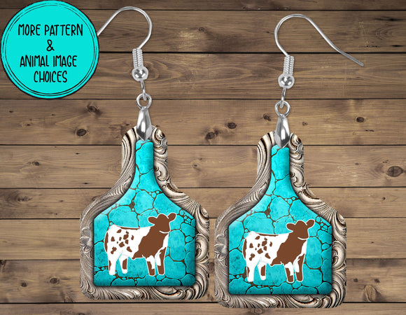 Show Cattle Earrings - Ear Tag Shape - Multi Breeds/Backgrounds Available
