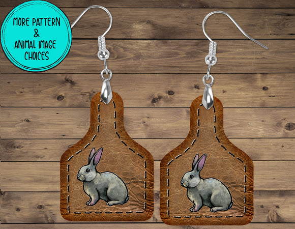 Show Rabbit Earrings - Ear Tag Shape - Multi Breed/Background Available