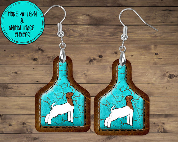 Show Goat Earrings - Ear Tag Shape - Multi Breed/Background Available