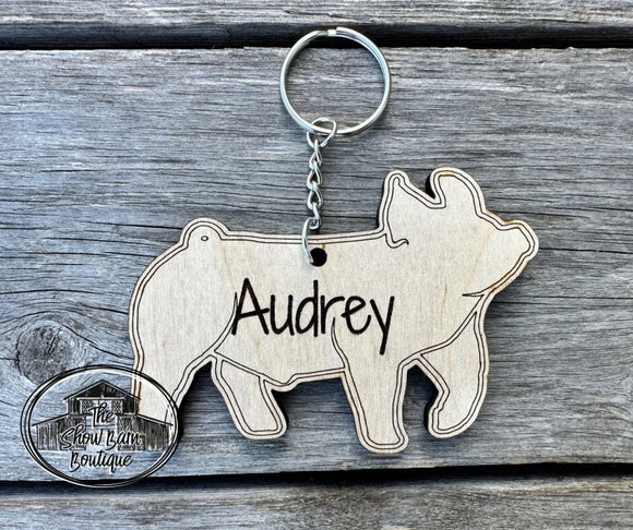 Engraved Wooden Show Pig Personalized Key Chain